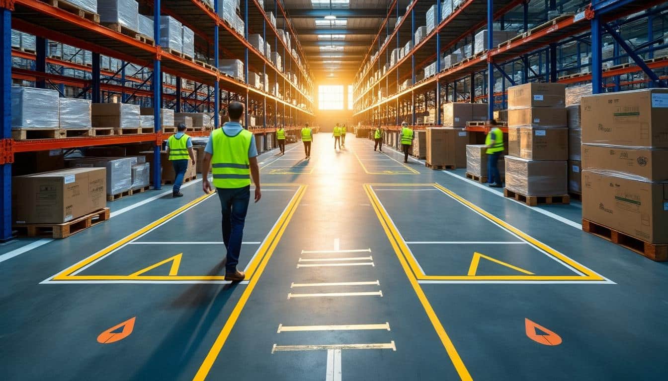 Illustration: Comprendre l’importance majeure du marquage au sol dans un entrepôt logistique